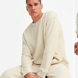 Men's Organic Waffle Crew Neck Long Sleeve Shirt NWT